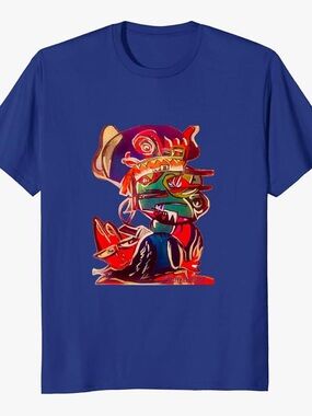 Port and Company Royal Blue Short Sleeve Tee with Multicolor Abstract Graphic